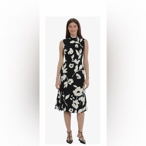 Maggy London Black and Cream Floral Midi Dress